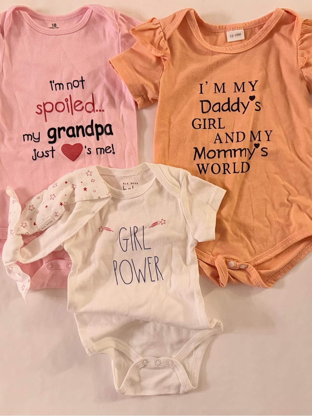 Girls' Pink, Peach & White Onesie Bundle - Girl Power & Family Prints